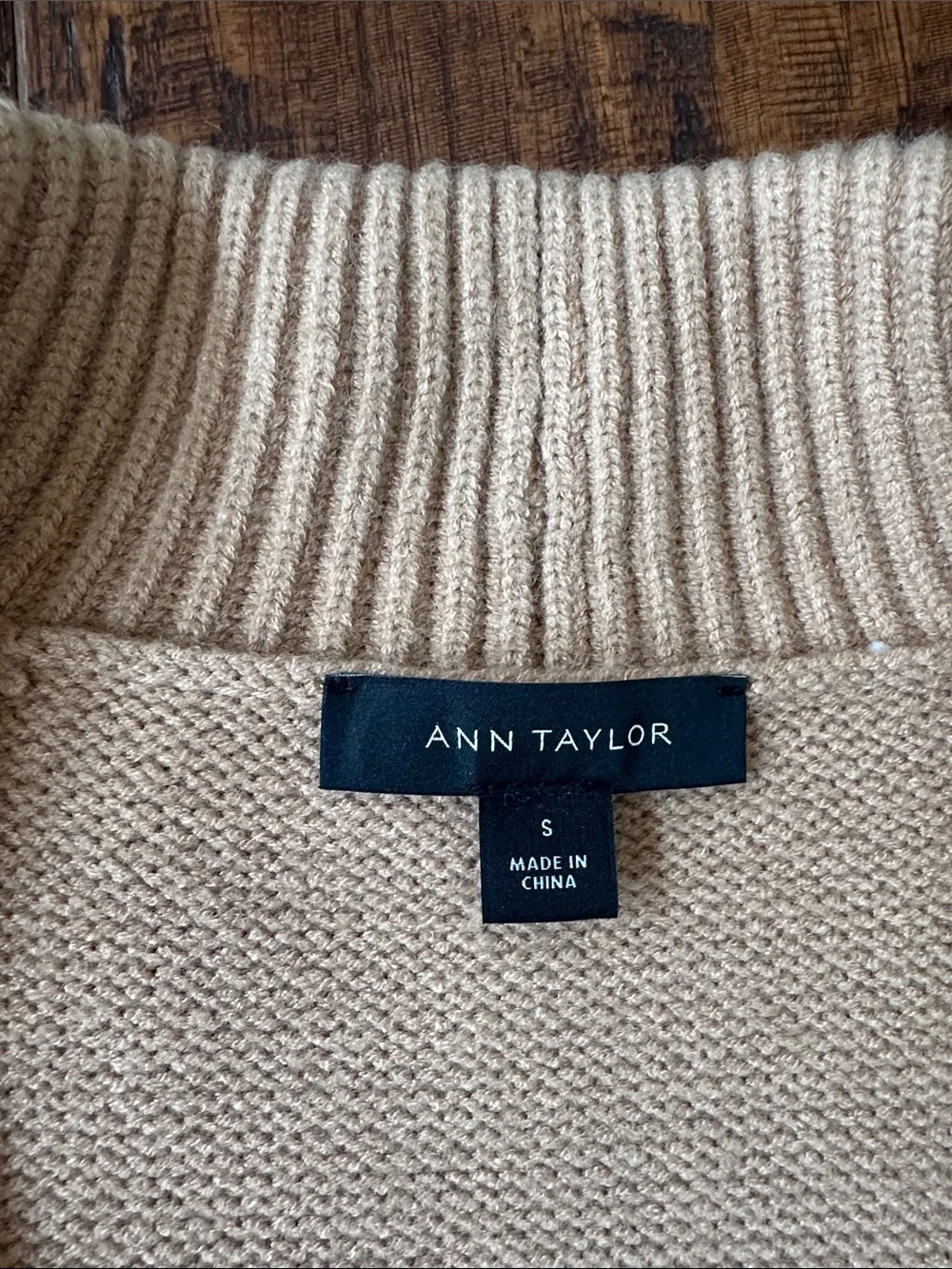Ann Taylor Khaki Open-Front Ribbed Shawl Collar Long Cardigan